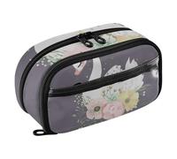 ISAOA High Capacity Pencil Cases, Water Resistant Pencil Pouch with 4 Compartments, Clear Pencil Pouch, Beautiful White Romantic Dreaming Swan Flowers Pencil Case Pouch Organizer for Girls Boys