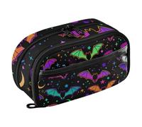 ISAOA High Capacity Pencil Cases, Water Resistant Pencil Pouch with 4 Compartments, Clear Pencil Pouch, Purple Bat Gothic Pencil Case Pouch Organizer for Girls Boys