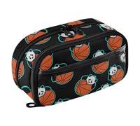 ISAOA High Capacity Pencil Cases, Water Resistant Pencil Pouch with 4 Compartments, Clear Pencil Pouch, Lazy Panda on The Orange Basketball Pencil Case Pouch Organizer for Girls Boys