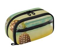 ISAOA High Capacity Pencil Cases, Water Resistant Pencil Pouch with 4 Compartments, Clear Pencil Pouch, Fresh Pineapple on Sunny Bright Beach Pencil Case Pouch Organizer for Girls Boys