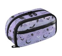 ISAOA High Capacity Pencil Cases, Water Resistant Pencil Pouch with 4 Compartments, Clear Pencil Pouch, Neon Bat Moon Stars Pencil Case Pouch Organizer for Girls Boys