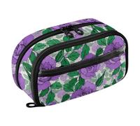 ISAOA High Capacity Pencil Cases, Water Resistant Pencil Pouch with 4 Compartments, Clear Pencil Pouch, Purple Rose Floral Botanical Flowers Pencil Case Pouch Organizer for Girls Boys