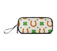 ISAOA Horseshoe Four Leaf Clover Pattern Big Capacity Pencil Case 3 Compartments Pencil Pouch Portable Large Storage Pencil Box Pencil Bag for Teen Boys Girls Adults Students