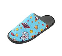 ISAOA House Slippers Non Slip Washable Reusable, Women Men Padded Sole Slippers,Astronaut Rocket Flying Saucer Stars Home Indoor Guest Hotel Party Slipper