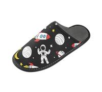 ISAOA House Slippers Non Slip Washable Reusable, Women Men Padded Sole Slippers,Astronaut Rocket Planet Stars Home Indoor Guest Hotel Party Slipper