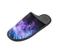 ISAOA House Slippers Non Slip Washable Reusable, Women Men Padded Sole Slippers,Blue Purple Flame Home Indoor Guest Hotel Party Slipper