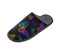 ISAOA House Slippers Non Slip Washable Reusable, Women Men Padded Sole Slippers,Colorful Neon Butterfly Home Indoor Guest Hotel Party Slipper