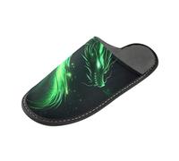 ISAOA House Slippers Non Slip Washable Reusable, Women Men Padded Sole Slippers,Flying Beaming Green Dragon Home Indoor Guest Hotel Party Slipper