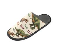 ISAOA House Slippers Non Slip Washable Reusable, Women Men Padded Sole Slippers,Green Brown Dinosaur Word Home Indoor Guest Hotel Party Slipper