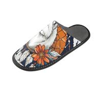 ISAOA House Slippers Non Slip Washable Reusable, Women Men Padded Sole Slippers,Navy Blue Dreamcatcher Wolf Home Indoor Guest Hotel Party Slipper