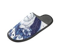 ISAOA House Slippers Non Slip Washable Reusable, Women Men Padded Sole Slippers,Navy Blue Feather Dreamcatcher Wolf Home Indoor Guest Hotel Party Slipper