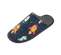 ISAOA House Slippers Non Slip Washable Reusable, Women Men Padded Sole Slippers,Orange Blue Rocket Home Indoor Guest Hotel Party Slipper