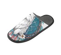 ISAOA House Slippers Non Slip Washable Reusable, Women Men Padded Sole Slippers,Pink Feather Dreamcatcher Wolf Home Indoor Guest Hotel Party Slipper