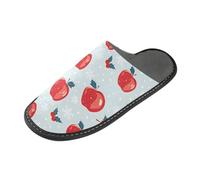 ISAOA House Slippers Non Slip Washable Reusable, Women Men Padded Sole Slippers,Red Cherry Apple Home Indoor Guest Hotel Party Slipper