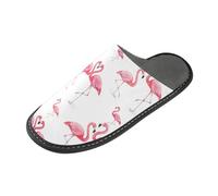 ISAOA House Slippers Non Slip Washable Reusable, Women Men Padded Sole Slippers,Tropical Pink Flamingos Watercolor(1) Home Indoor Guest Hotel Party Slipper