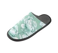 ISAOA House Slippers Non Slip Washable Reusable, Women Men Padded Sole Slippers,White Flower Plane Leaves Home Indoor Guest Hotel Party Slipper