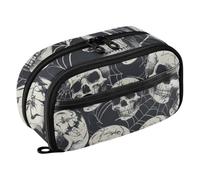 ISAOA Human Skulls Spider Web Pencil Case with 3 Compartments, Aesthetic Stationery Pen Bag Secondary School Essentials Supplies for Teen Girls Boys Adult