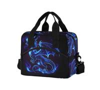 ISAOA Insulated Cooler Lunch Bag Lunch Box Beach Organizer for Office Work Picnic Hiking Blue Dragon Sideways with Adjustable Shoulder Strap