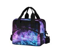ISAOA Insulated Cooler Lunch Bag Lunch Box Beach Organizer for Office Work Picnic Hiking Blue Purple Flame with Adjustable Shoulder Strap