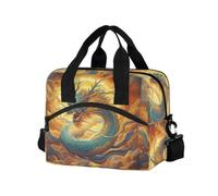 ISAOA Insulated Cooler Lunch Bag Lunch Box Beach Organizer for Office Work Picnic Hiking Green Dragon in The Clouds with Adjustable Shoulder Strap