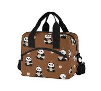 ISAOA Insulated Cooler Lunch Bag Lunch Box Beach Organizer for Office Work Picnic Hiking Panda Coffee with Adjustable Shoulder Strap