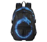 ISAOA Kids Backpack School Bags with Pen Case, Book Bag Blue Dragon Circle for Elementary Middle Primary High School College