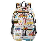 ISAOA Kids Backpack School Bags with Pen Case, Book Bag Construction Vehicles for Elementary Middle Primary High School College