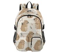 ISAOA Kids Backpack School Bags with Pen Case, Book Bag Cute Animal Capybaras on Beige Background for Elementary Middle Primary High School College