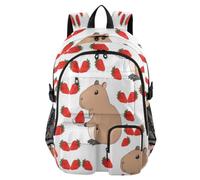 ISAOA Kids Backpack School Bags with Pen Case, Book Bag Cute Capybara Juicy Strawberry for Elementary Middle Primary High School College