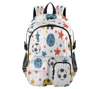 ISAOA Kids Backpack School Bags with Pen Case, Book Bag Sketchy Yellow Blue Soccer Stars for Elementary Middle Primary High School College