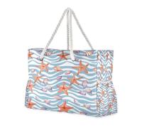 ISAOA Large Beach Bag Shoulder Handbag Tote Bag with Zip and Pockets Red Shells Starfish for Gym Travel Sport