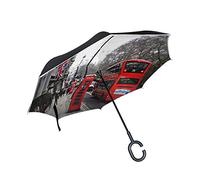 ISAOA Large Reverse Folding Umbrella Double Laye Windproof UV Protection Umbrellafor Car Rain Outdoor Use,C-Shaped Handle Self-standing The Streets Of London Umbrella