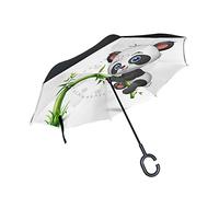 ISAOA Large Umbrella Inverted Umbrella Windproof Double Layer Construction Reversed Folding Umbrella for Car Rain Outdoor Use,C-Shaped Handle Self-standing Cute Baby Panda Tree Climbing Bamboo Umbrell