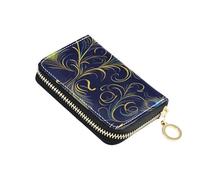 ISAOA Leather Credit Card Holder Zipper Card Wallet Organizer Case Business Card Case Abstract Peacock Feathers for Woman Man