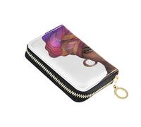 ISAOA Leather Credit Card Holder Zipper Card Wallet Organizer Case Business Card Case African American Women for Woman Man