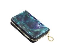 ISAOA Leather Credit Card Holder Zipper Card Wallet Organizer Case Business Card Case Black Cat Blue Diamond for Woman Man