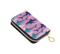 ISAOA Leather Credit Card Holder Zipper Card Wallet Organizer Case Business Card Case Blue Green White Shark for Woman Man