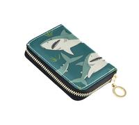ISAOA Leather Credit Card Holder Zipper Card Wallet Organizer Case Business Card Case Blue White Shark for Woman Man