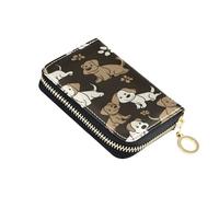 ISAOA Leather Credit Card Holder Zipper Card Wallet Organizer Case Business Card Case Chic Dogs Brown Cartoon for Woman Man