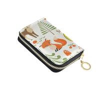 ISAOA Leather Credit Card Holder Zipper Card Wallet Organizer Case Business Card Case Cute Woodland Animals Trees Mushrooms and Berries for Woman Man