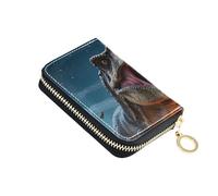 ISAOA Leather Credit Card Holder Zipper Card Wallet Organizer Case Business Card Case Dinosaur Roar for Woman Man
