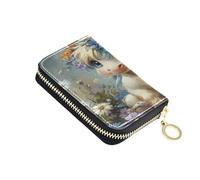 ISAOA Leather Credit Card Holder Zipper Card Wallet Organizer Case Business Card Case Flower Circle Horse for Woman Man