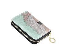 ISAOA Leather Credit Card Holder Zipper Card Wallet Organizer Case Business Card Case Flower Horse for Woman Man