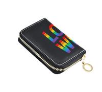 ISAOA Leather Credit Card Holder Zipper Card Wallet Organizer Case Business Card Case Love Wins Pride Rainbow for Woman Man