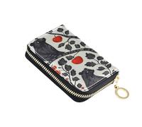 ISAOA Leather Credit Card Holder Zipper Card Wallet Organizer Case Business Card Case Rat Apples Tree for Woman Man