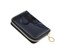 ISAOA Leather Credit Card Holder Zipper Card Wallet Organizer Case Business Card Case Roaring Black Panther for Woman Man