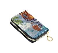 ISAOA Leather Credit Card Holder Zipper Card Wallet Organizer Case Business Card Case Running Tigers for Woman Man
