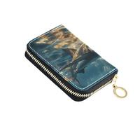 ISAOA Leather Credit Card Holder Zipper Card Wallet Organizer Case Business Card Case Sea World Shark for Woman Man