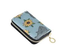 ISAOA Leather Credit Card Holder Zipper Card Wallet Organizer Case Business Card Case Shark and Sunflower for Woman Man