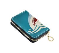 ISAOA Leather Credit Card Holder Zipper Card Wallet Organizer Case Business Card Case Shark Tooth Jaws for Woman Man